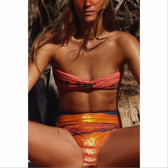 FP x Its Now Cool Sol Set Twist Bandeau Top Waisted Bikini Bottom Small NEW NWT - Picture 1 of 11